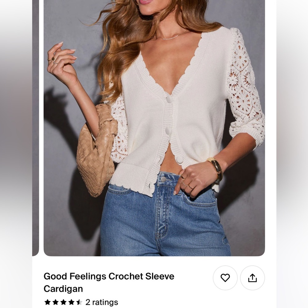 VICI Feel good Crochet sleeve white cardigan XL SOLD OUT ONLINE